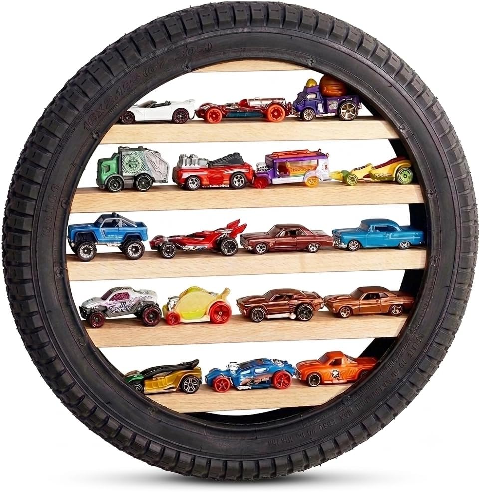 Tapeera Model Car Display Case Stand - Toy Cars Organizer Wall Display Tire Shelf Cabinet - Holds Up to 18 Diecast 1/64 Car Collectibles - Compatible with Hot Wheels Matchbox - Wheel Diameter 16 Inch
