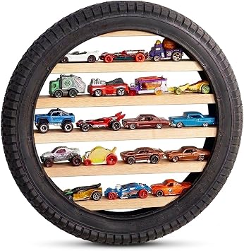 Tapeera Model Car Display Case Stand - Toy Cars Organizer Wall Display Tire Shelf Cabinet - Holds Up to 18 Diecast 1/64 Car Collectibles - Compatible with Hot Wheels Matchbox - Wheel Diameter 16 Inch