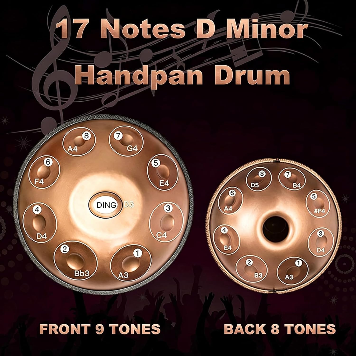 Handpan Da 22 Pollici, 17 Note, 440 Hz In Re Minore, Strumento A Percussione In Acciaio, Supporto Resistente E Borsa Da Viaggio, Armonico Professionale Per La Terapia Del Suono