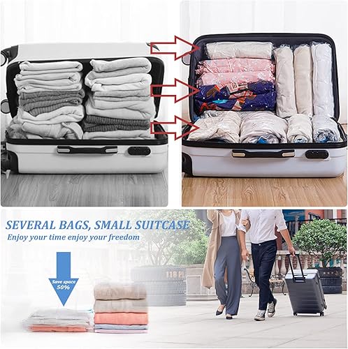 Miniatura 5 de Andiker Bolsas de almacenamiento al vacío, 6 unidades, transparentes y de protección del medio ambiente, bolsas de compresión de viaje, bolsas de
