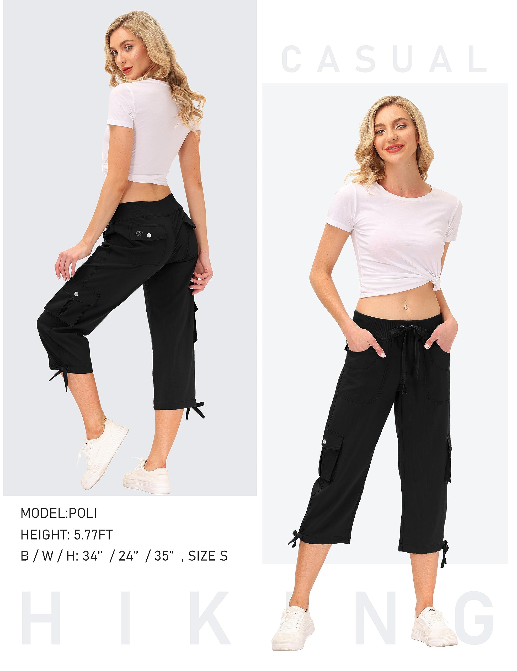 JINSHI Hosen Damen Sommer Cargohose 3/4 Hose Caprihose Freizeithose Wanderhosen Outdoorhose mit Mehrfach-Tasche