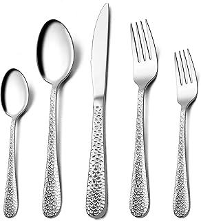 Homikit Cutlery Set, 30-Piece Cutlery Set for 6 People, Stainless Steel Hammered Cutlery with Knife, Fork, Spoon for Family Party, Restaurant, Round Edge Handle & Dishwasher Safe
