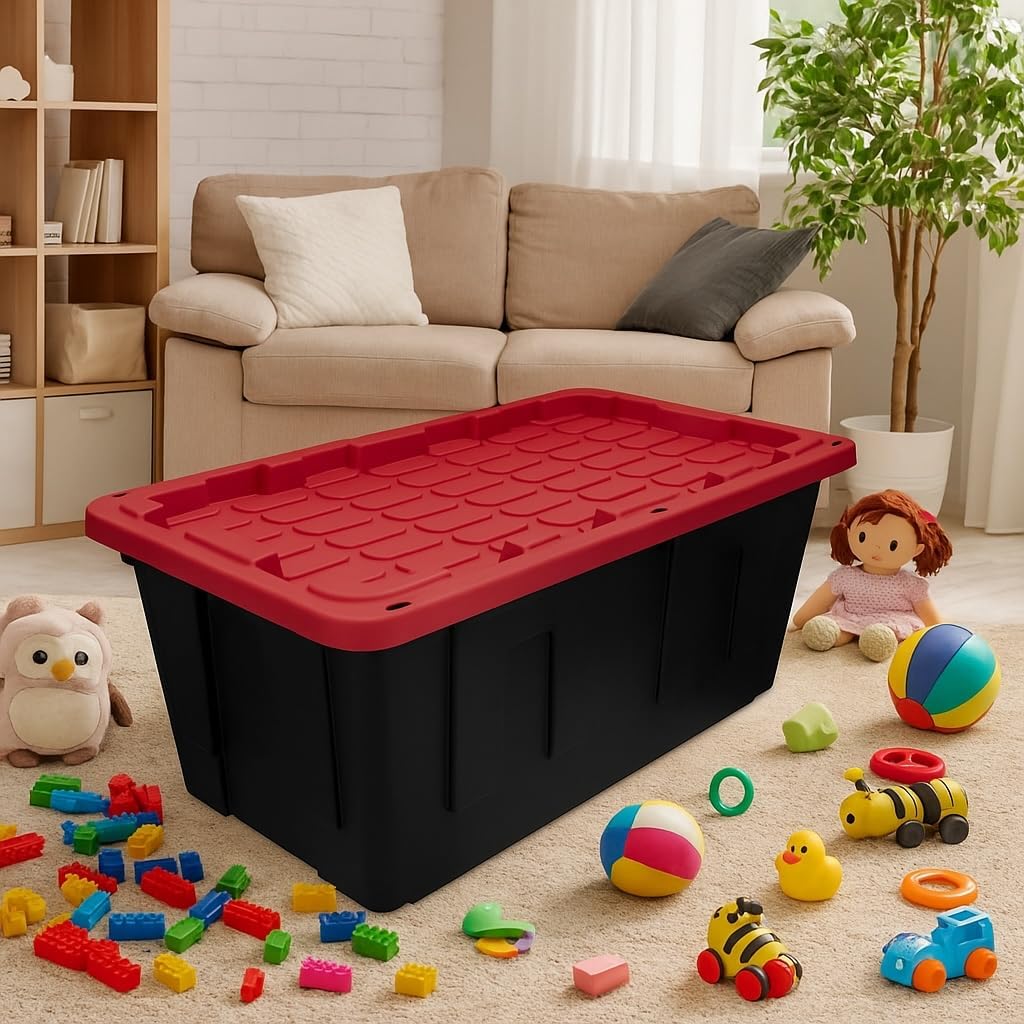 GardenNest 3-Pack 40-Gallon Stackable Plastic Storage Bins with Snap Lids, Heavy-Duty Recycled Containers, Lockable with Zip-Tie or Padlock Holes