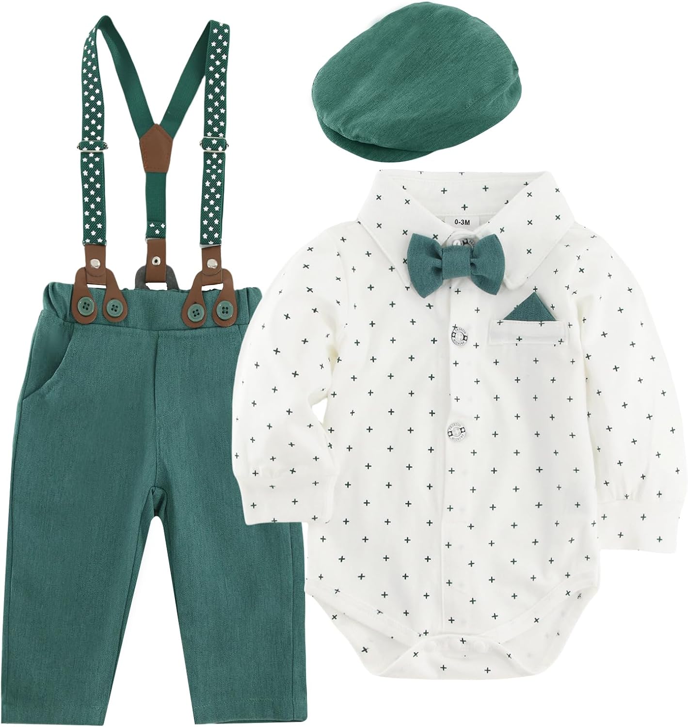 Boys Clothes Set Infant Tuxedo Long Sleeve Gentleman Suit Outfits Beret Hat Suspender Pants Bowtie Baby 0-18M