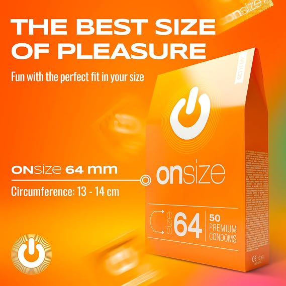ON ONsize Condoms 64mm | 50 Pieces | 0.07mm Thickness | Original Premium Condoms Sustainable & Vegan | Condoms for Men