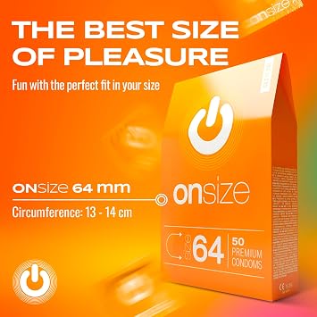 ON ONsize Condoms 64mm | 50 Pieces | 0.07mm Thickness | Original Premium Condoms Sustainable & Vegan | Condoms for Men