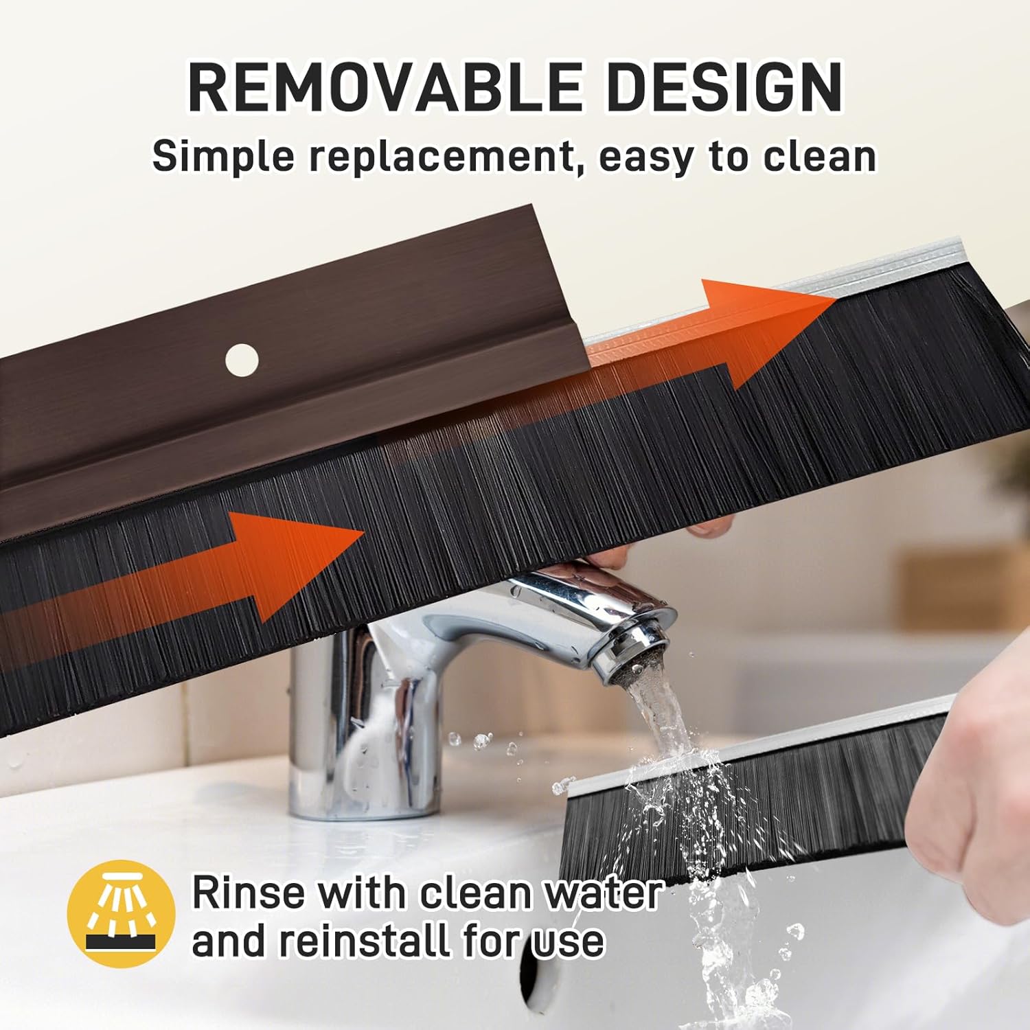 2 Pcs Door Sweep Door Brush Bottom Sweep with H-Shape Aluminum Alloy Base for Home、Industrial，1.2-Inch Door Brush (2.2Inch Wx39.4Inch L),Brown