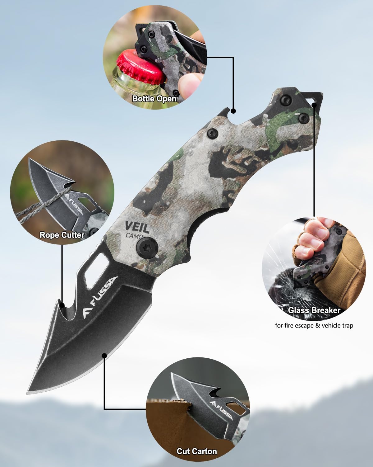 FLISSA Survival Hunting Knife and Mini Folding Pocket Knife