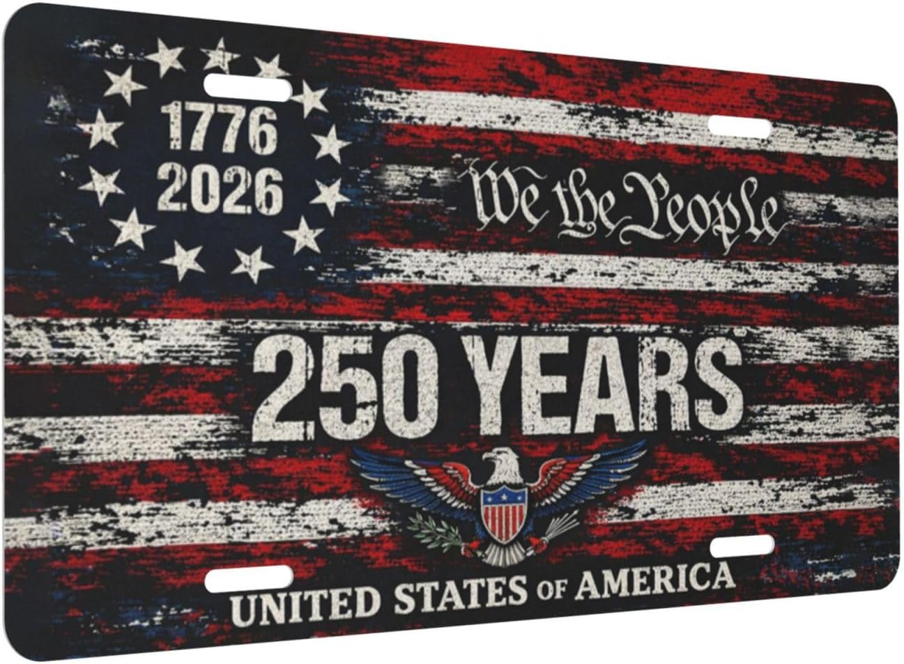 Front License Plate Cover Car Decor Accessory Aluminum Metal Rust-Proof Car Plate Novelty Vanity Tag Cover with 4 Holes Men Women 6 X 12 Inch (250th Anniversary America)
