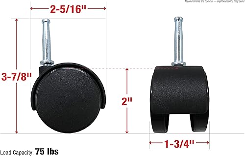 Miniatura 7 de Shepherd Hardware 9401 rueda para silla de oficina de 1-58 pulgadas individual con base cuadrada de 1-12 pulgadas Capacidad de carga de 40 libras 2