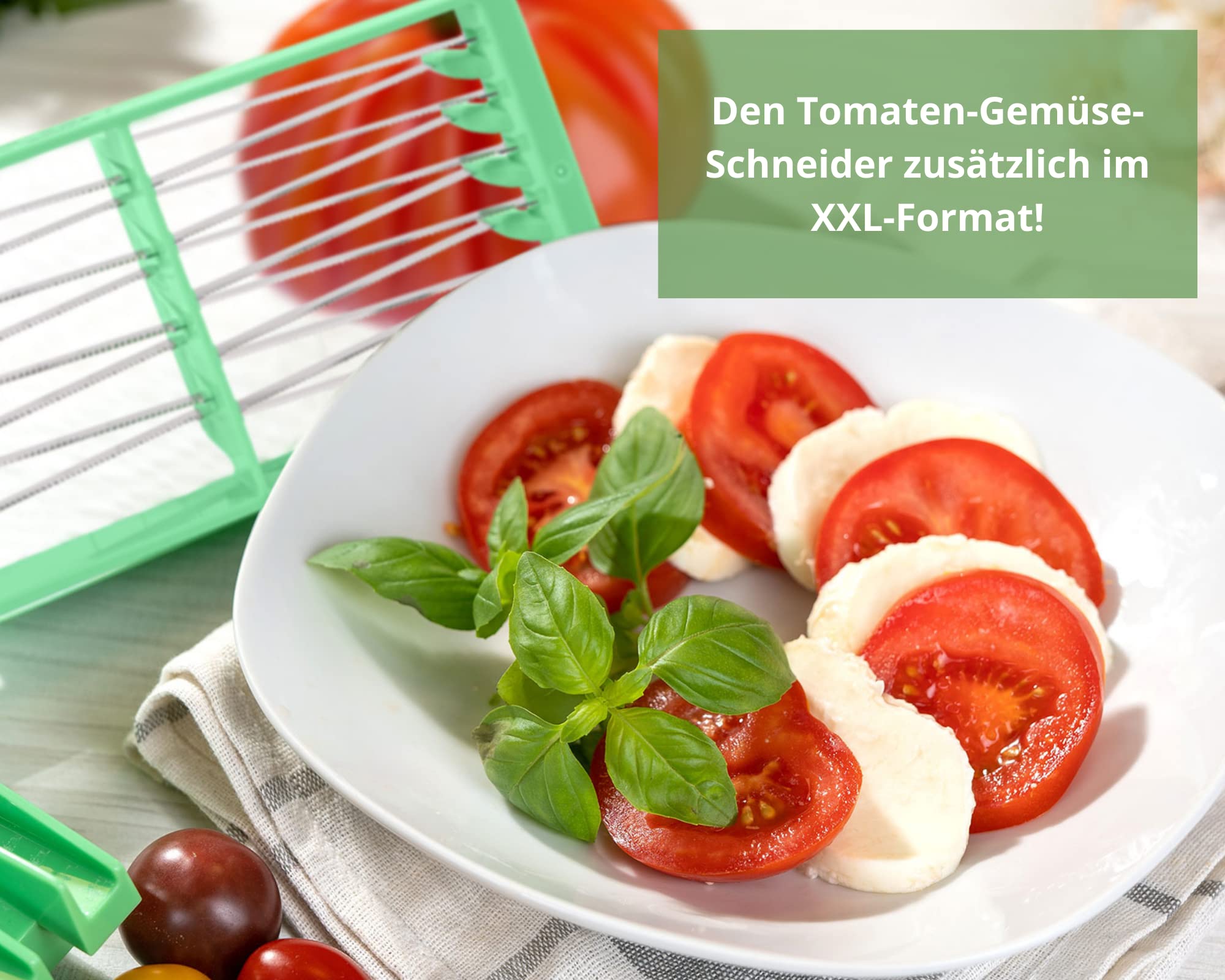 Genius Nicer Dicer Exclusive krajalnica do warzyw, 15-częściowa, krajalnica do pomidorów, zestaw 4 wkładów, tarka gruba i szatkownica + pojemnik na ścinki 2500 ml, zielona