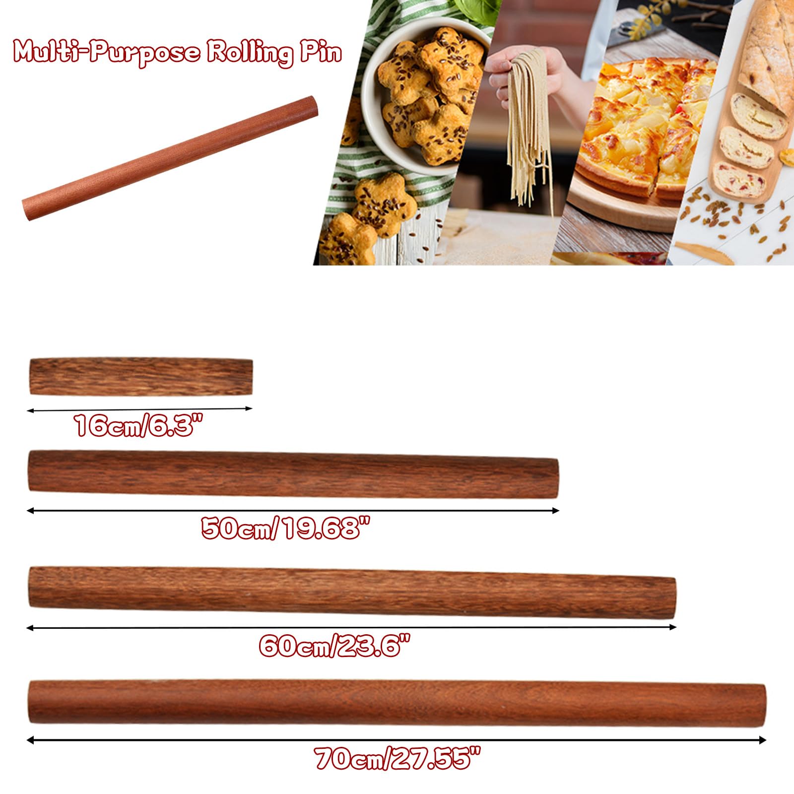 Rodillo de Madera Rodillo Antiadherente para Hornear, Rodillo de Madera para Masa de Pizza, Fondant, Tartas, Galletas, Pasteles Herramienta Esencial para la Cocina,50cm/19.7"