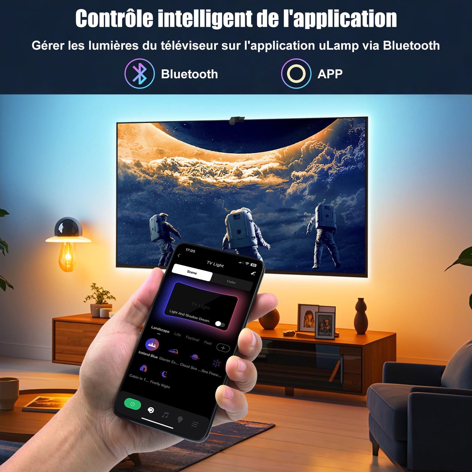 Diyife TV Backlight avec AR Farbe Sync pour Téléviseurs de 55 à 65 Pouces, 4M Bande LED TV Smart RGB avec Caméra, Rétro-éclairage LED pour TV à Immersion, Télécommande et Application