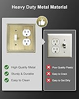 Vista 4 de Paquete de 2 Placas de Cubierta Combinadas para Interruptor de Palanca/Dúplex, Placa de Cubierta de Enchufe de Pared de Metal de Latón Antiguo