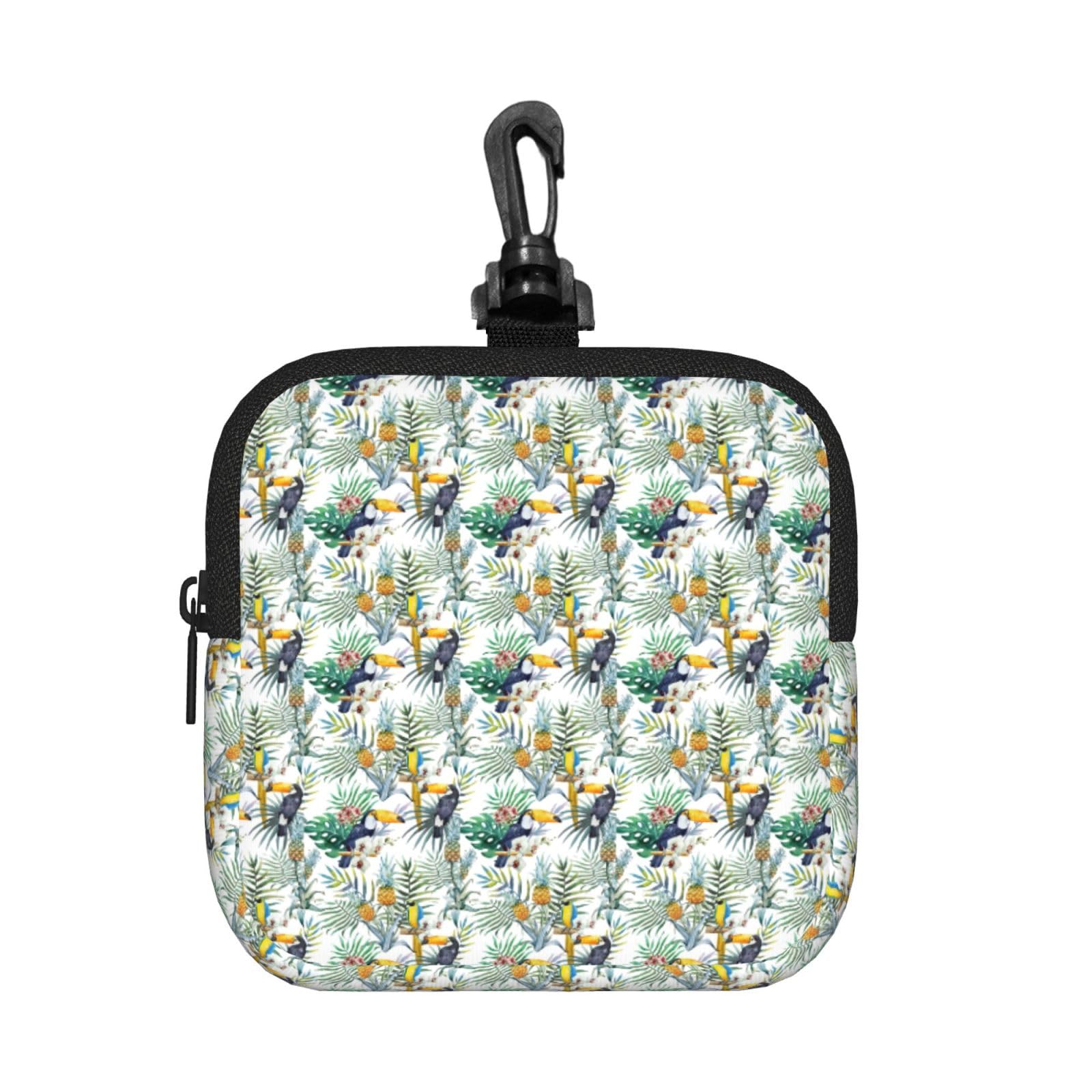 Ercgad Unisex Black Tropical Leaves Bird Print Square Storage Bag Travel Toiletry Cosmetic Organizer Pouch Lightweight Reusable