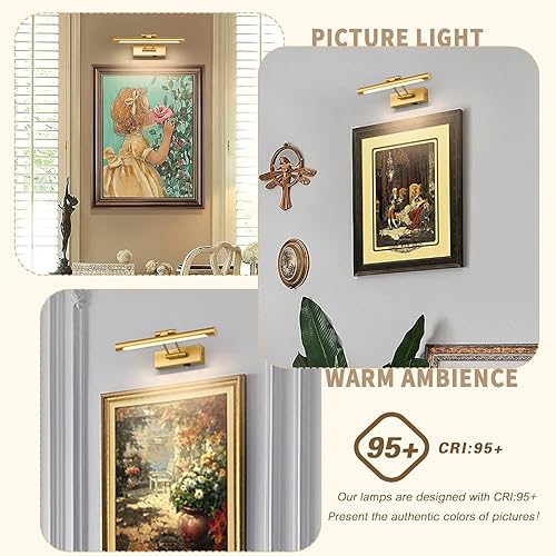 Miniatura 4 de Luces de imagen a pilas con control remoto y temporizador, luz de arte inalámbrica para pinturas con brazo oscilante ajustable, luces doradas de