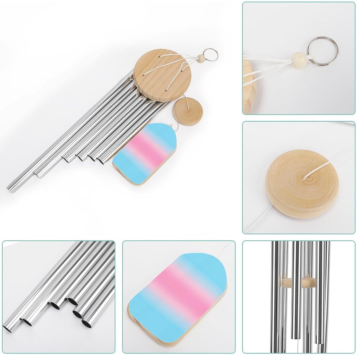 Transgender Flag Wooden Wind Chimes Deep Tone Memorial Windchime for Outside Garden Home Decoration