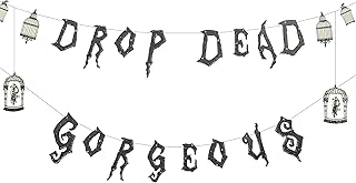 Glitter Black Drop Dead Gorgeous Halloween Crow Cage Theme Banner for Gothic Halloween Hanging Decorations Raven Bird and Cage Garland for Horror Birthday Bridal Shower Party Supplies