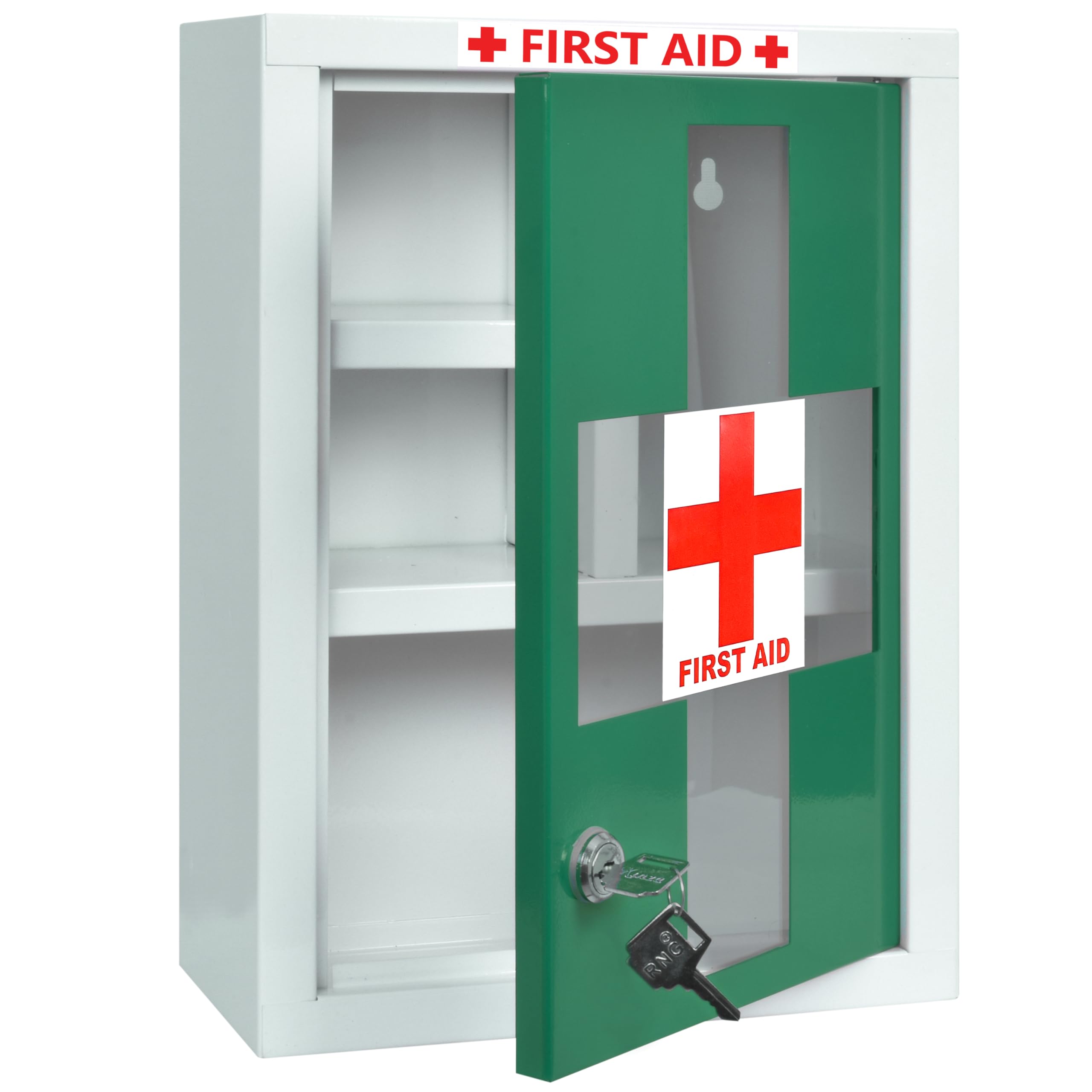 Plantex Metal Emergency First Aid Box for Home/Medical Kit Box for Medicine Storage with Multi Compartments for School, Office - Lockable (Green & White) Big Size, Wall Mount