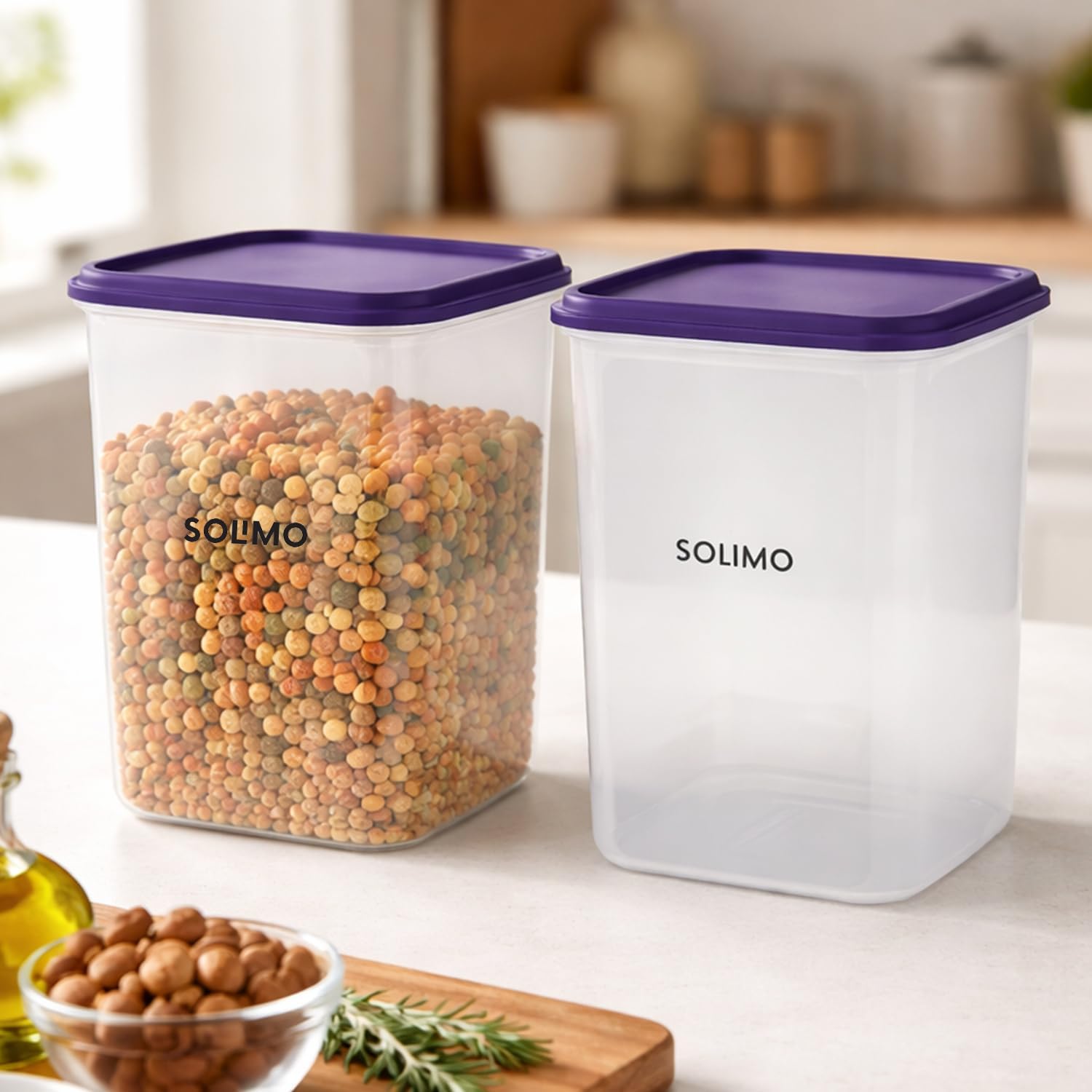 Amazon Brand - Solimo Square Modular Plastic Storage Container| Airtight | BPA-Free | Set of 2 | 5.5 L (Blue)