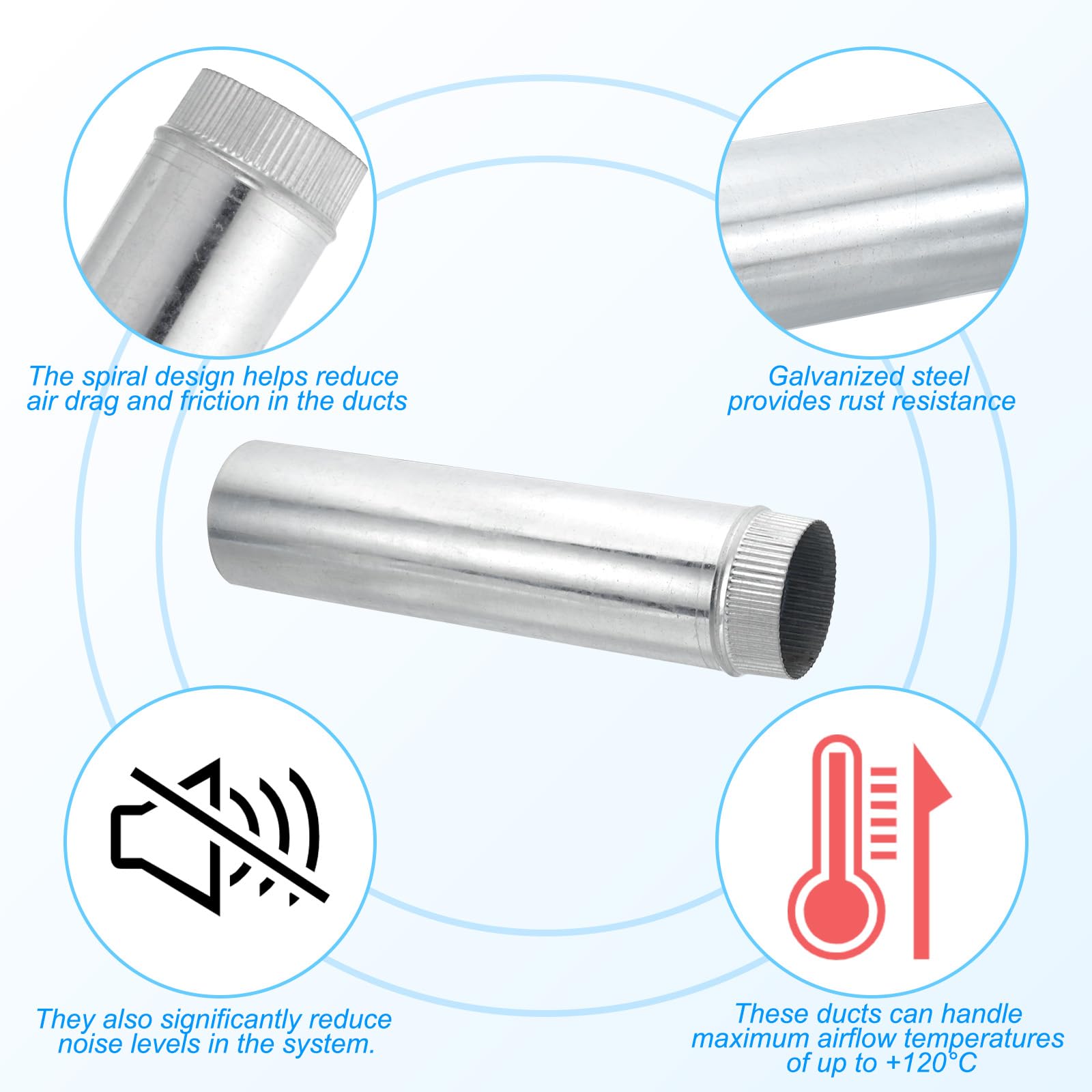 PATIKIL 4" Inch Galvanized Duct, 15.7" Inch Long Furnace Pipe - Image 3