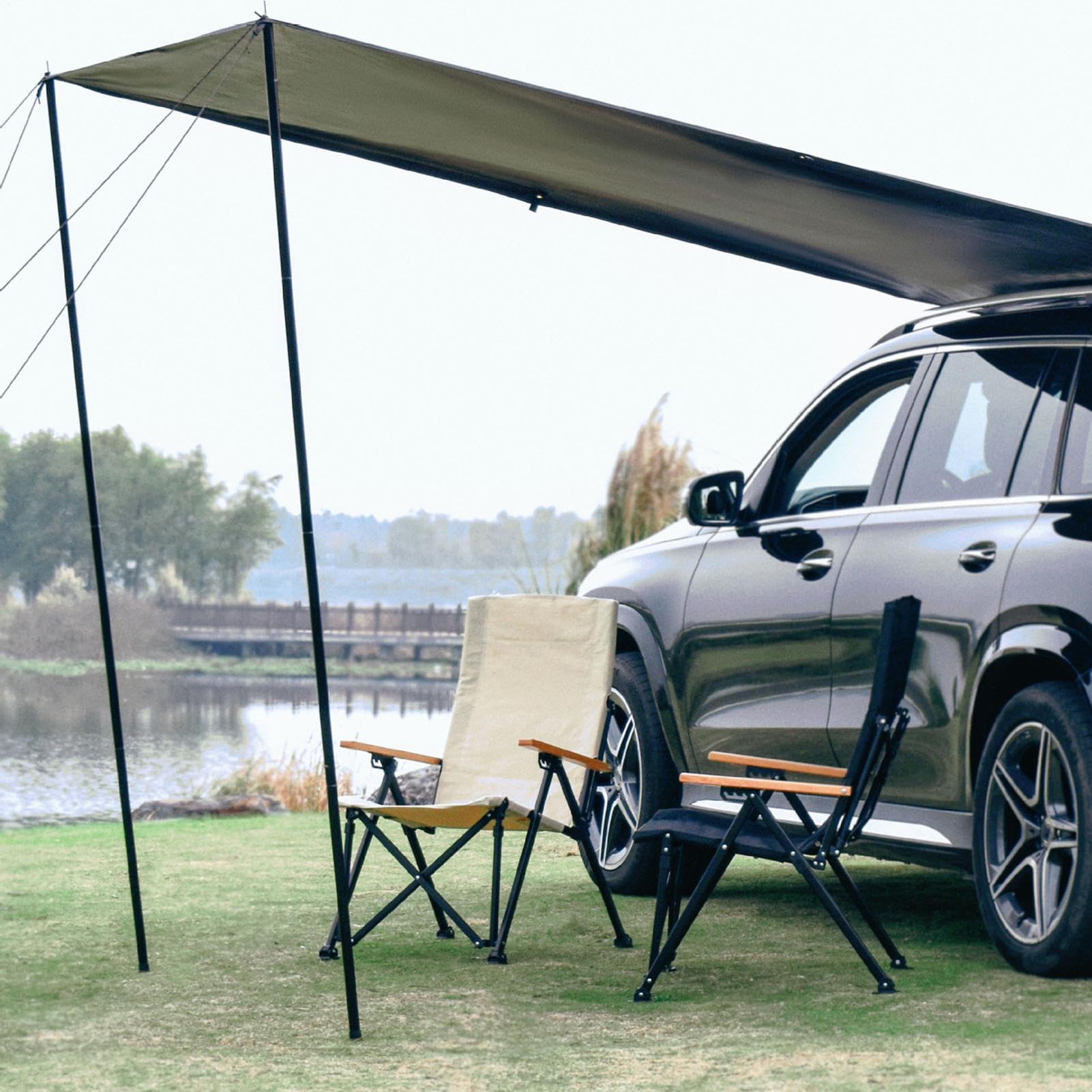 Auto-Markise, Campingplatz, UV-beständiger Stoff, wetterfester Schatten | robuster Seitenschutz mit PU3000 mm Schutzfunktion, Outdoor-Überlandung für LKW, Reisen, Abenteuer, Campingplätze, Aktivitäte