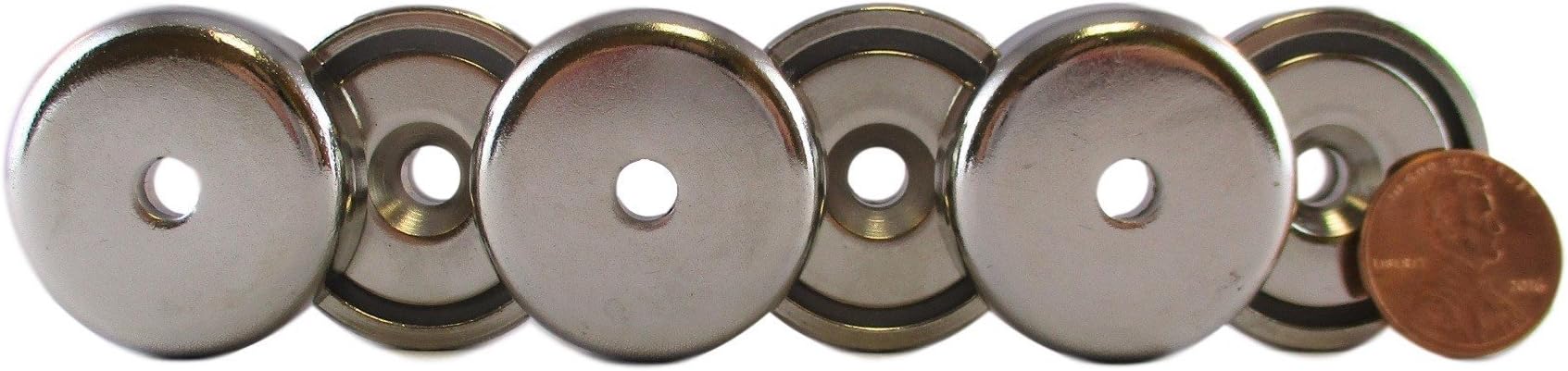 Manic Magnets 75 Pound Pull Force (Pack of 6), 1.26" Outside Diameter, CounterSunk Hole for #10 Bolt Size, Rare Earth Neodymium (N35) - Our Magnets Are Crazy Strong!