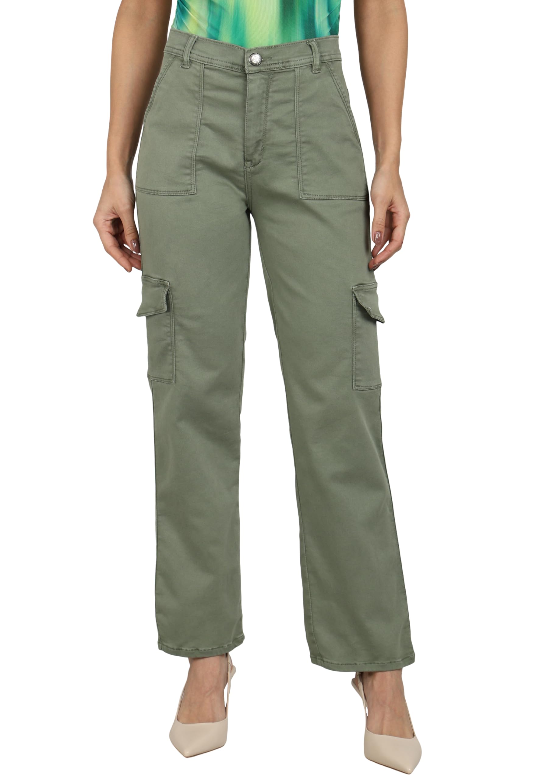 SNITCH Womens Mid Rise Denim Relaxed Fit Cargo Jeans in blue