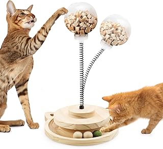TYBYBB Wiggling Dog Treat Toy, Cat Toy, Intelligence Toy for Cats with Spring Turntable and 2 Leaky Food Balls, Cat Food Ball Toy product image