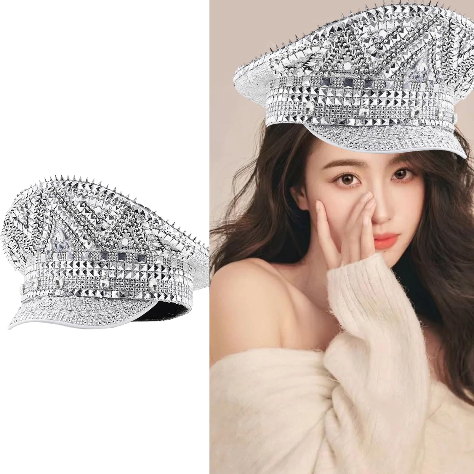 Bejeweled, cappello da capitano con strass, per feste di addio al nubilato, versatile, per feste