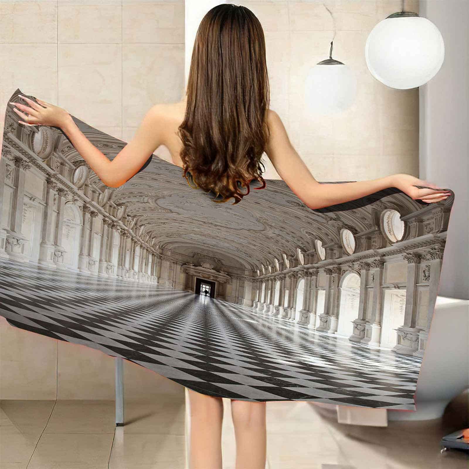 Telo Mare Bambino 3D Stampa Microfibra Antisabbia Edificio A Corridoio In Stile Europeo Asciugamano Da Spiaggia Grande xl xxl Per Adulti Uomo Donna Telo Da Bagno Nuoto Spa Prendere Il Sole 150x2