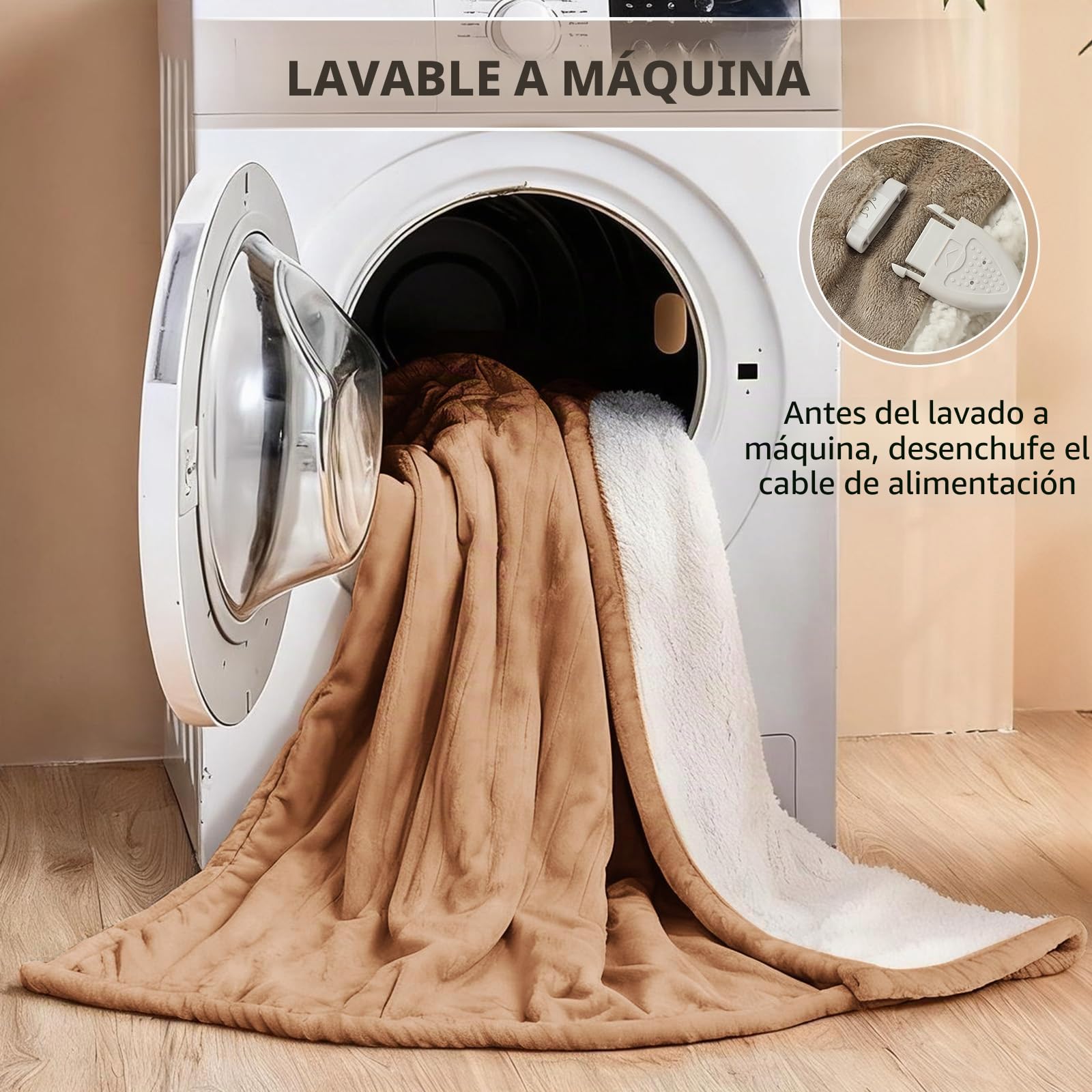 ESTINGO Manta Eléctrica 180x130 cm, Manta Calefactora de Franela y Sherpa para Sofá y Cama, 6 Niveles de Temperatura, Temporizador de 10h, Apagado Automático y Lavable, Beige