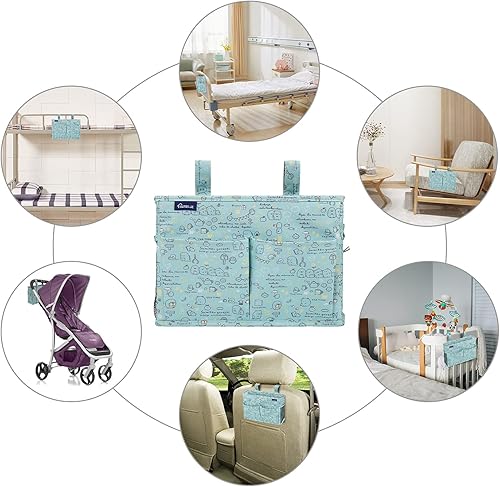 Miniatura 152 de Surblue - Organizador de cama colgante para mesita de noche, bolsa de almacenamiento, bolsillo para literas y camas de hospital, dormitorios Z-Zebra