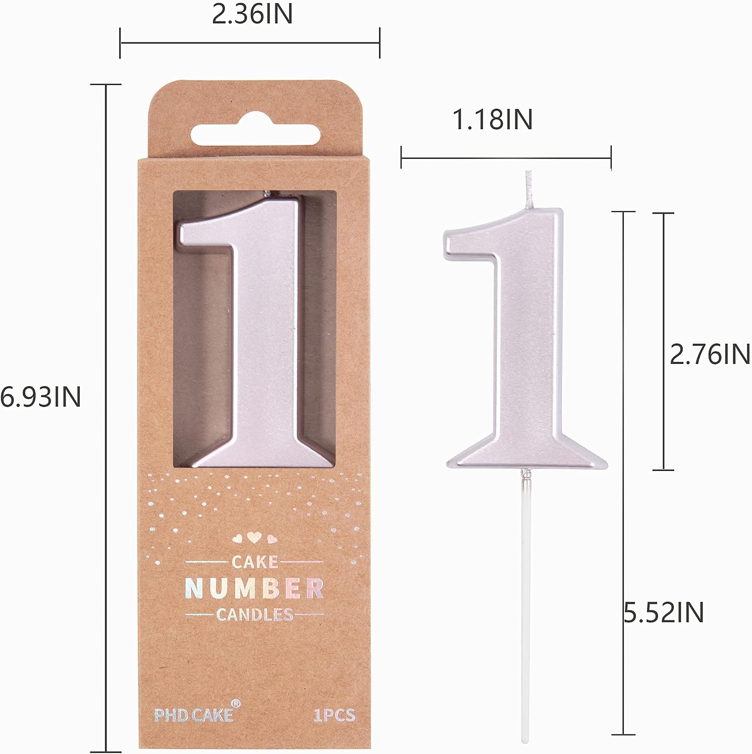 PHD CAKE 2.76 Inch Modern Rose Gold 1 Number Birthday Candles, Rose Gold Number Candles, Cake Number Candles, Party Celebration