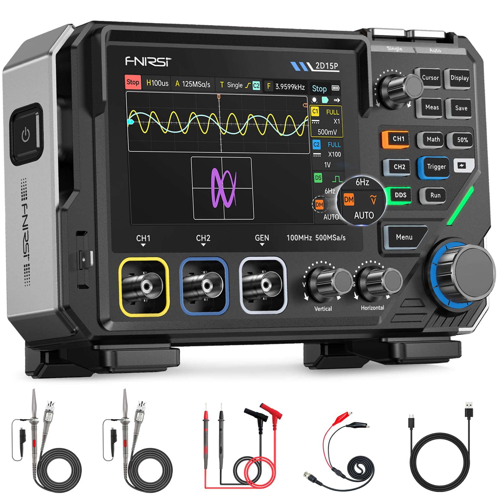 Amazon | FNIRSI 2D15P オシロスコープ 2ch 100MHz帯域幅 500MS/sサンプリングレート対応 3 in 1  タッチスクリーン式 デジタルオシロ 真の実効値マルチメーター 信号発生器 ポータブル | オシロスコープ | 産業・研究開発用品 通販