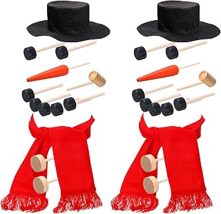 Snowman Decorating Kit, Snowman Dressing Making Kit, Snowman Building Kit in 2 Sets, Snowman Making Props Includes Hat Scarf Eyes Mouth Button Nose for Winter Holiday Outdoor Xmas Gift Crafts
