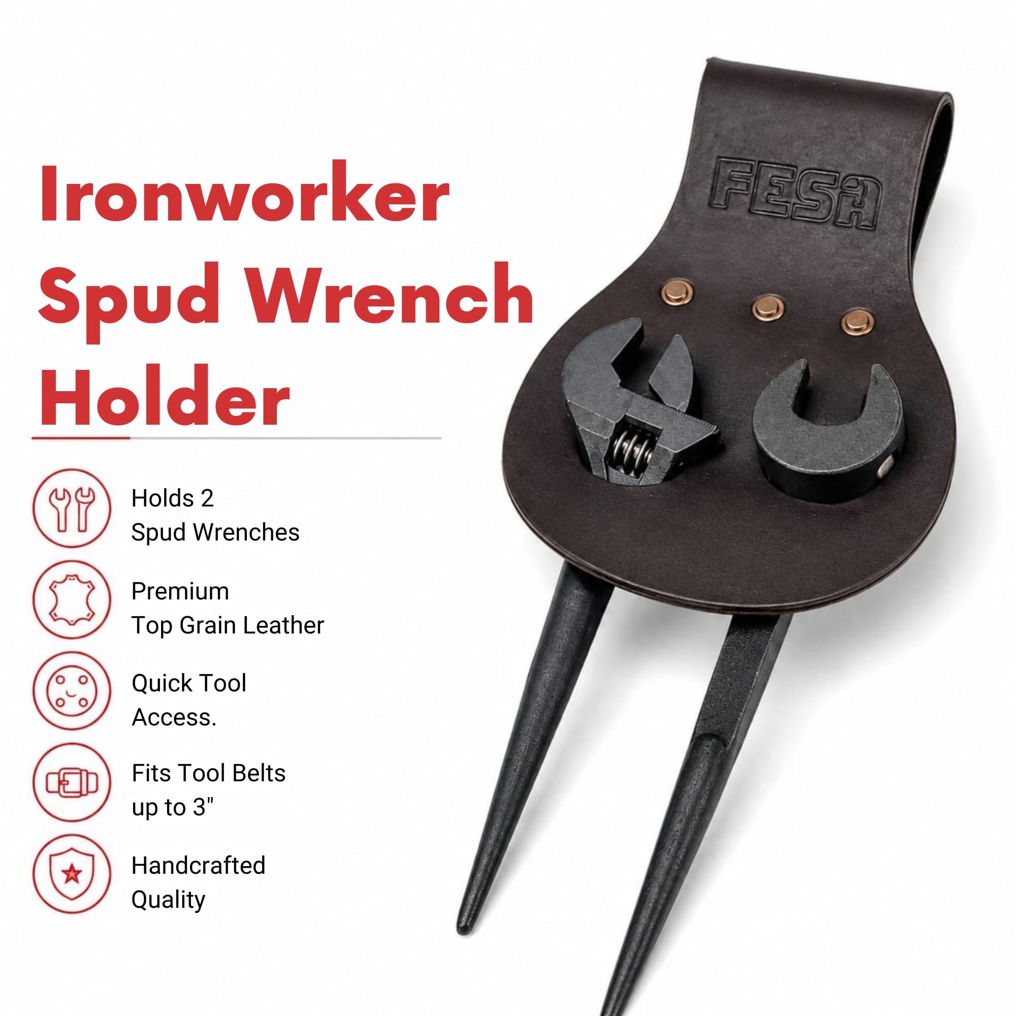 FESA Spud Wrench Holder, Full Grain Leather, Holds 2 Wrenches — Amazon image 2