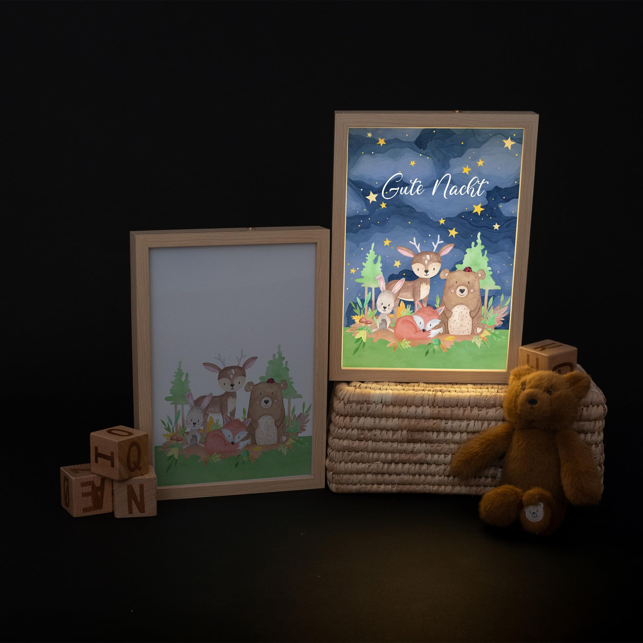 wunderwunsch Magica cornice illuminata personalizzata, regalo di nascita, regalo di compleanno per bambini, regalo di compleanno per bambini con nome indivuale (buona notte, piccolo)