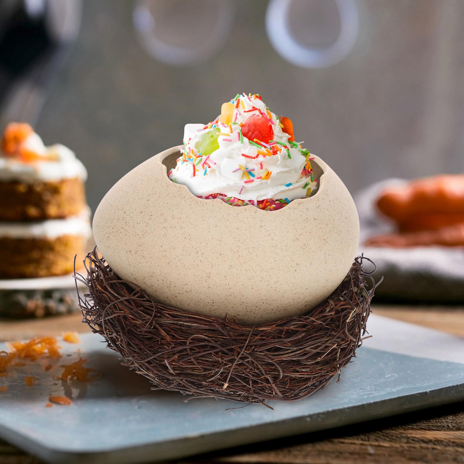 ABOOFAN Egg Shell Bowl Cracked Egg Shell Shaped Dessert Bowl Noodle Bowl with Nest Dinosaur Egg Shape Bowl Ceramic Ice Cream Bowls Decorative Pudding Cup Small Snack Bowls Flower Vase