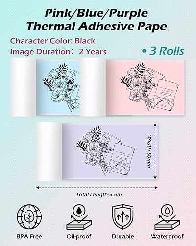 Miniatura 6 de Phomemo Impresora térmica portátil M04S con papel térmico adhesivo rosa/azul/púrpura de 2.087 in 3 rollos