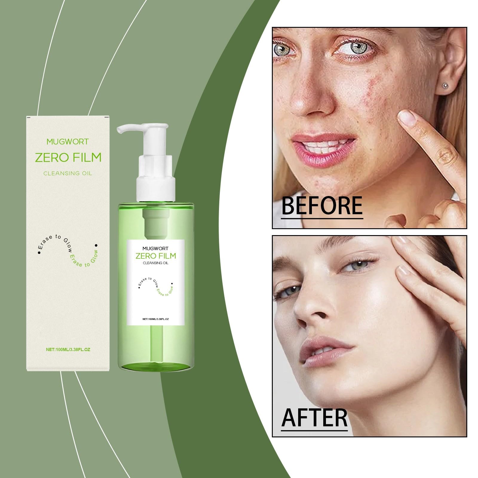 100 ml Zero Film Cleansing Oil, głęboko oczyszczający olejek czyszczący z pszenicą i zielonymi ziołami, do codziennego usuwania makijażu, nawilżający i kojący skórę