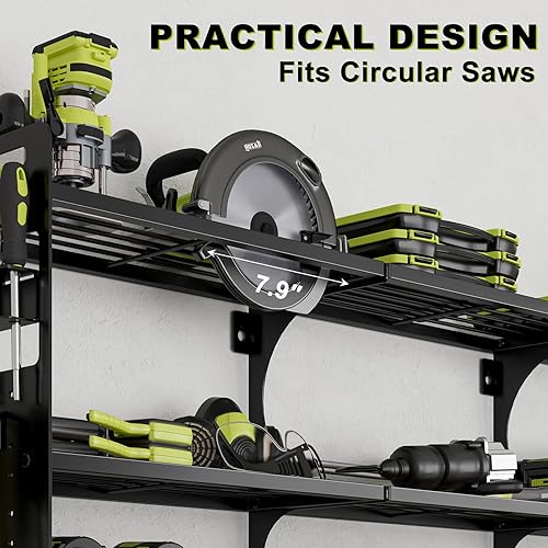 Miniatura 5 de Organizador de herramientas eléctricas de 64 pulgadas para montaje en pared, 16 ranuras, taladro de 3 niveles y soporte de almacenamiento de