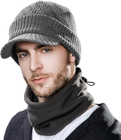 Comhats Winter Wool Knit Visor Beanie Hat & Scarf Sets Fleece Mask Neck ...