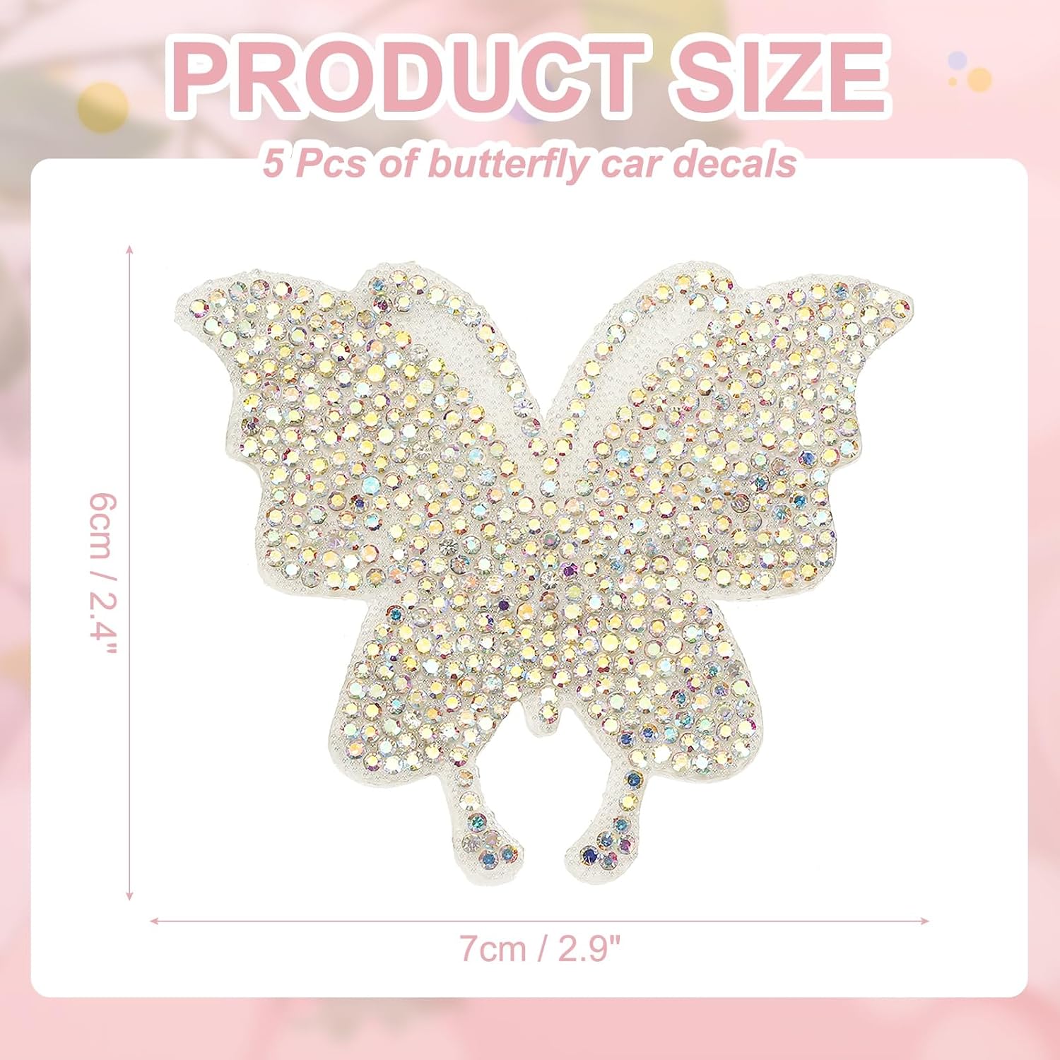PATIKIL 5Pcs Butterfly Car Decals for Women, 2.8" x 2.4" Rhinestone Crystal Car Sticker Self Adhesive Glitter Sticker Decoration for Bumper Window Laptops Luggage, Ab Color
