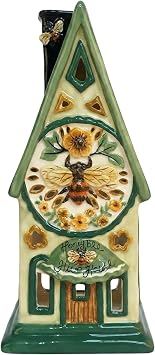Blue Sky Clayworks Honey Bee Hive House Candle House, 3.875" L x 3.75" W x 8.25" H