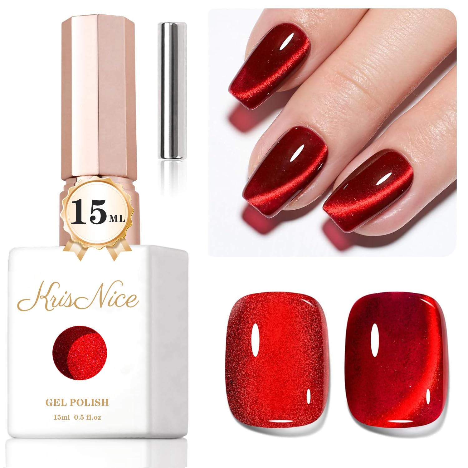 KRISNICE UV Nagellack Cat Eye 15 ML, Gellack mit Magnet, Cat Eye Uv Gel, Glitter Gelnagellack Soak Off Reflective Gel Magnetic Nail Polish für Frauen und Mädchen