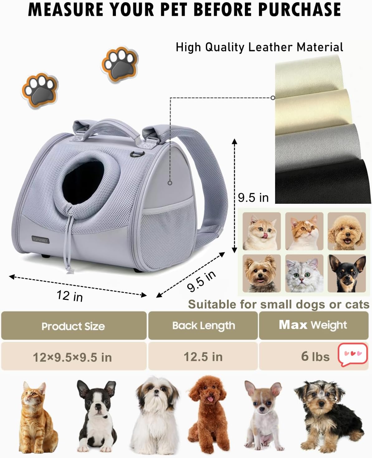 Pet Dog & Cat Chest Carrier Backpack,Adjustable Ventilated Carrier for Small Dogs Cats,Front Facing Puppy Carrier Backpack,Lightweight Doggy Backpack for Travel Hiking Outdoor (Heather Grey)