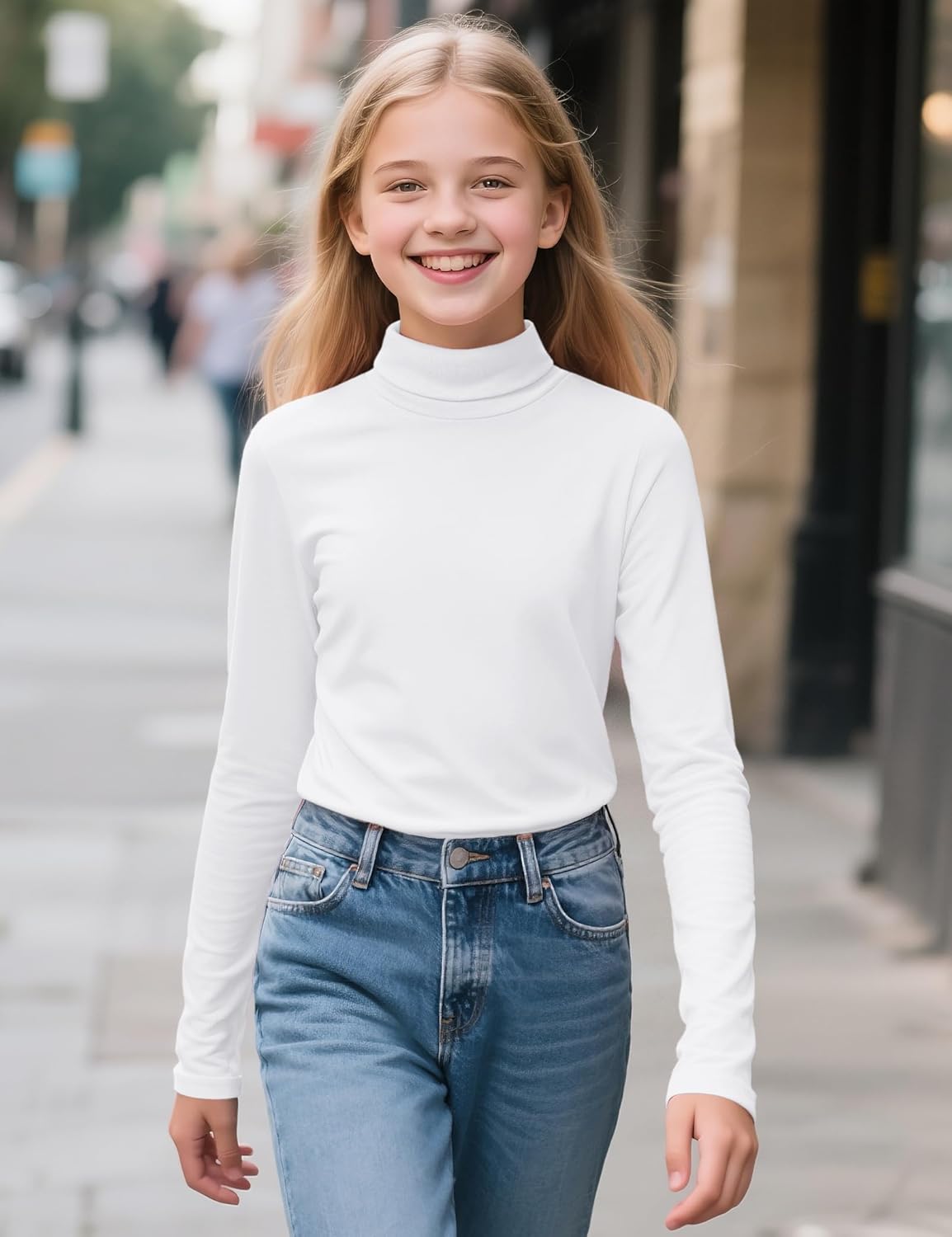 Auranso Girls Long Sleeve Shirts Kids Turtleneck Solid Color Turtle Neck Basic Warm T-Shirt - Image 3