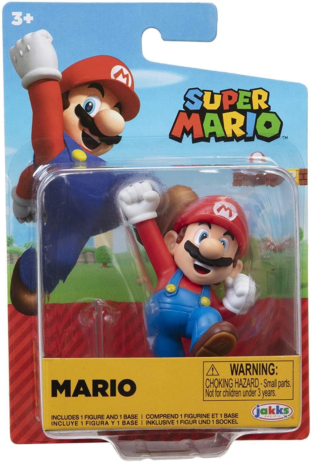 Jakks Pacific World of Nintendo Super Mario Bros 2.5 Inch Action Figure Jumping Mario with Stand, Red, 2.5 inches tall