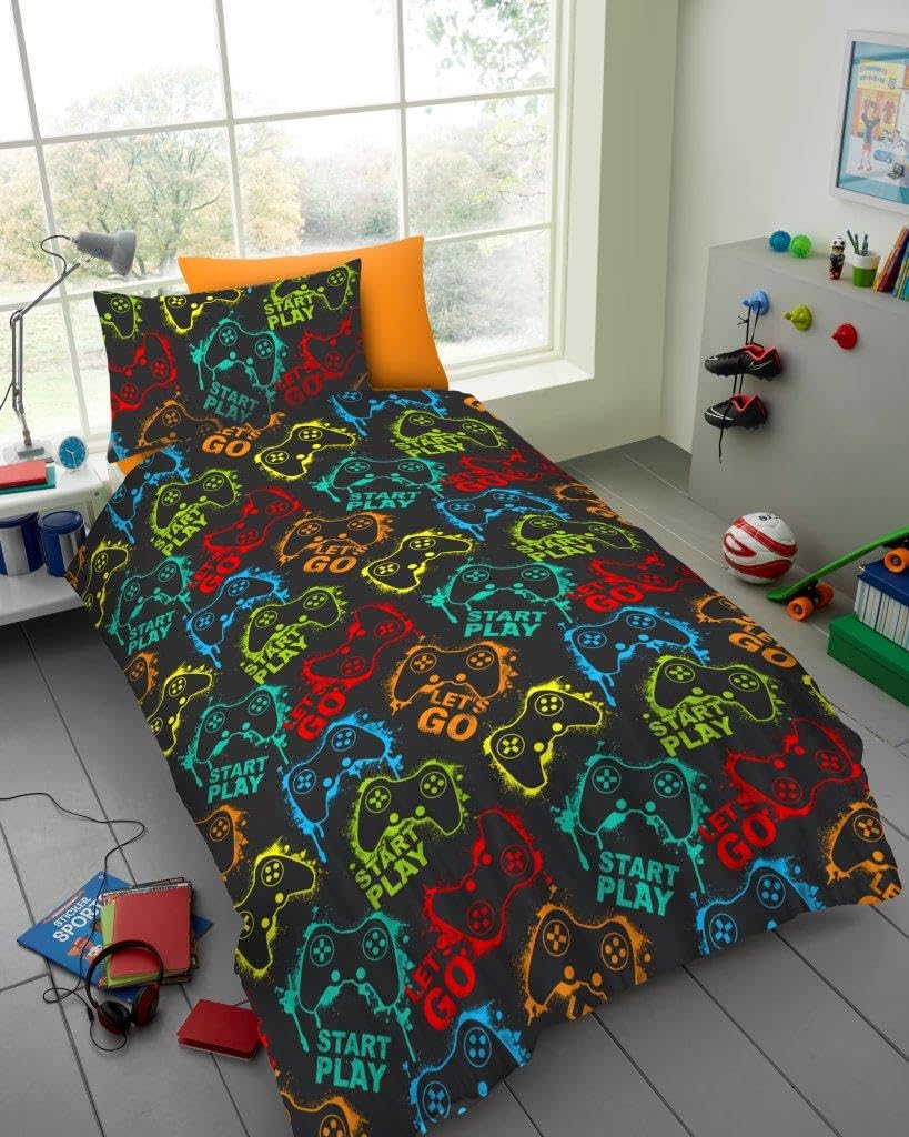 GC GAVENO CAVAILIA Gamer Single Duvet Cover Kids | Gamepad Boys Microfiber Comforter | Video Game Colourful Bedding Quilt Set, Multi